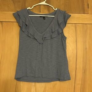 White House Black Market Blue Ruffle Sleeve Top